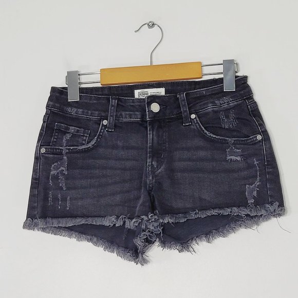 Zara Authentic Denim Jean Shorts Black Cut Off Raw Hem Distressed Pockets Size 4 - Picture 1 of 11